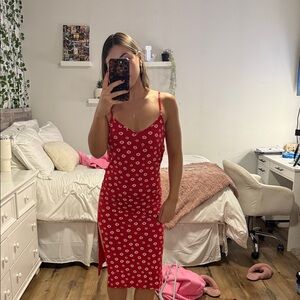 PrettyLittleThing Red Floral Midi Dress